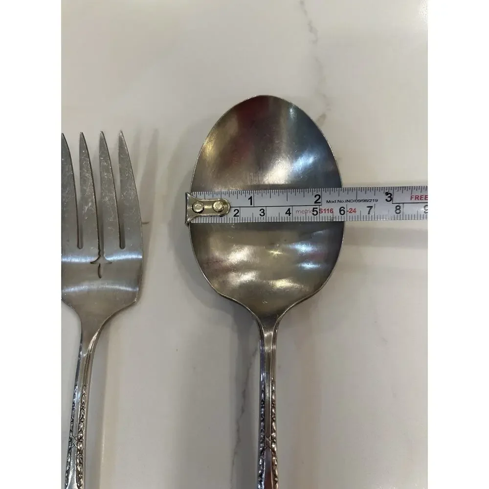 Vtg Wm A Rogers A1 Plus 1936 Camelot-Harvest Large Serving Spoon & Meat Fork SP